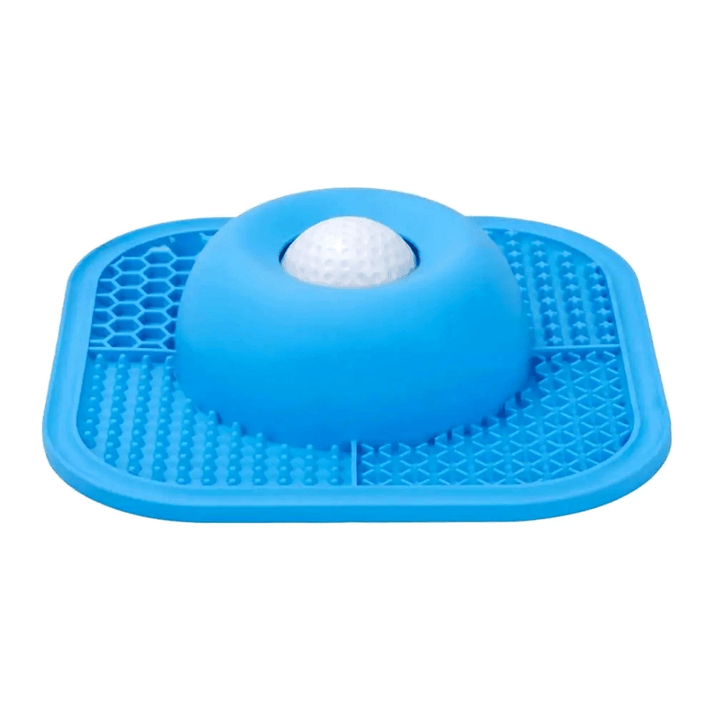 Blue 2-in-1 slow feeder dog bowl and lick mat with textured feeding areas and raised center