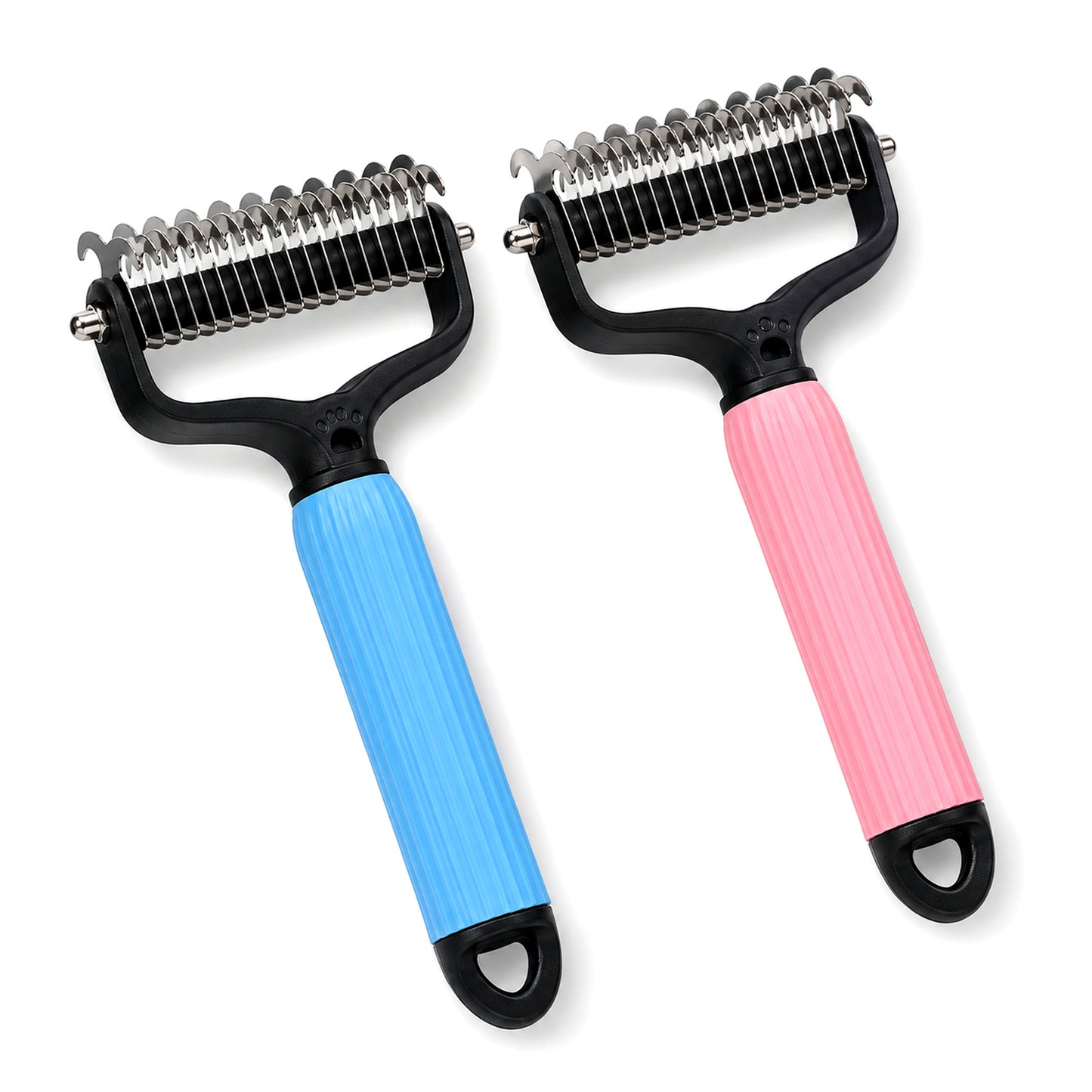 Blue and pink pet detangling combs