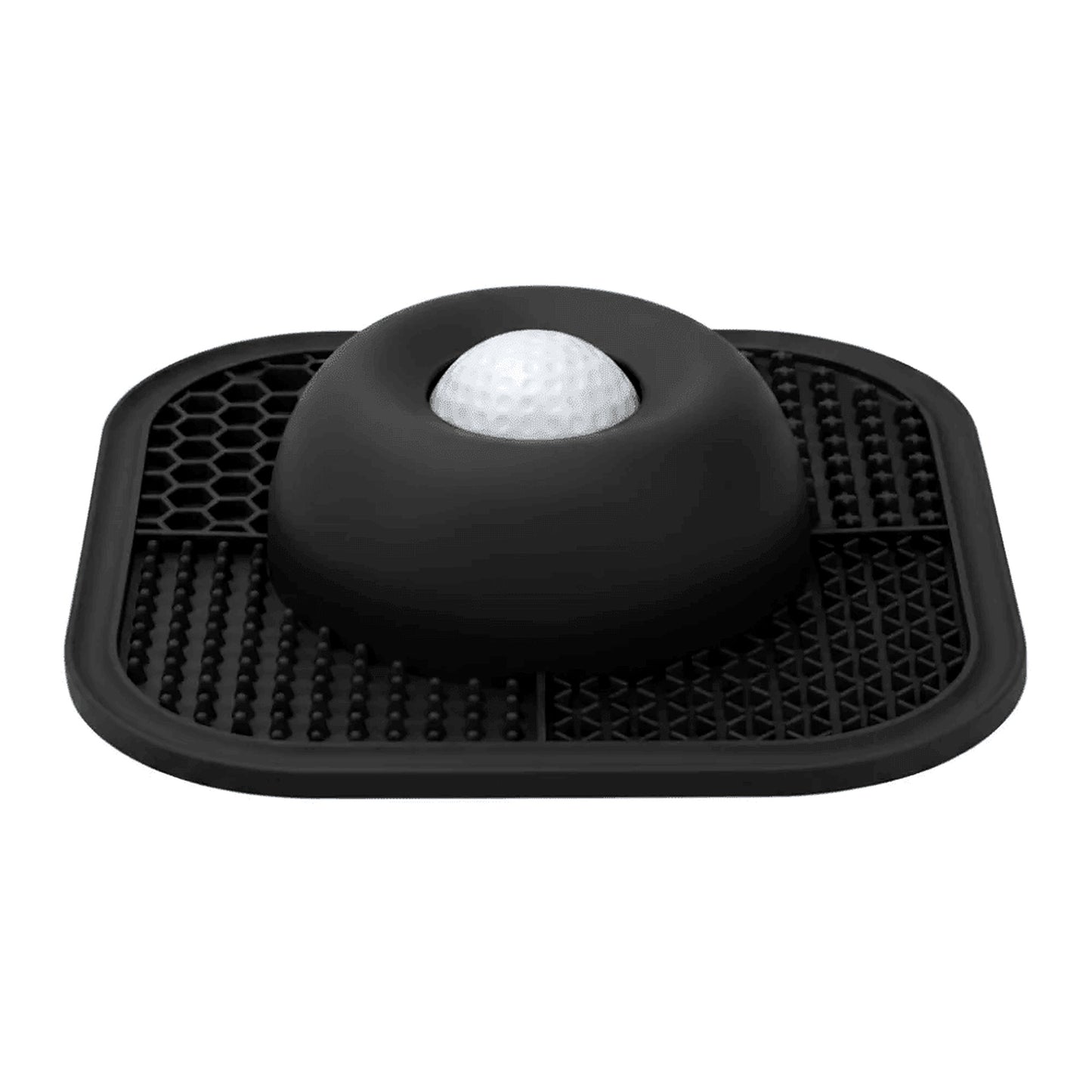 Black 2-in-1 slow feeder dog bowl and lick mat with textured feeding areas and raised center