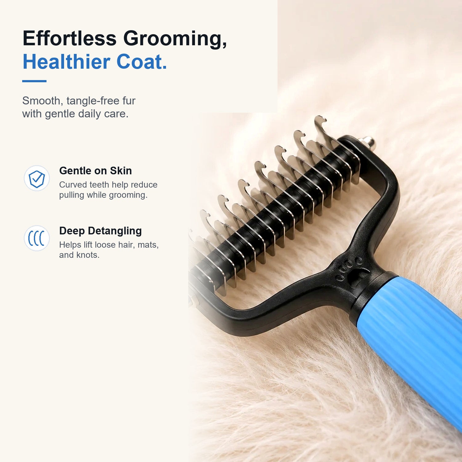Pet comb for gentle detangling